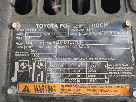 2007 TOYOTA 8FGCU30 FORKLIFT Heavy Equipment